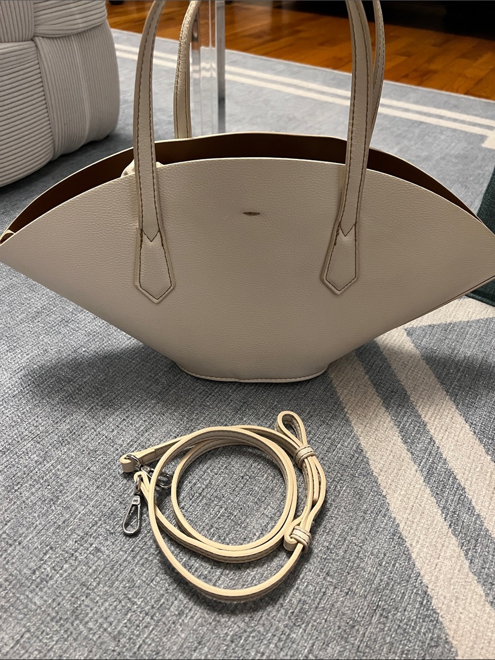 Zara Beige Sculpted Tote with Removable Strap